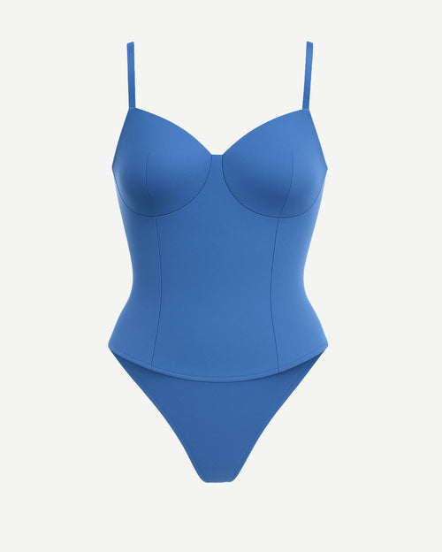 Women's Blue Loro Piana Corset Bodysuit Superfine Merino Wool