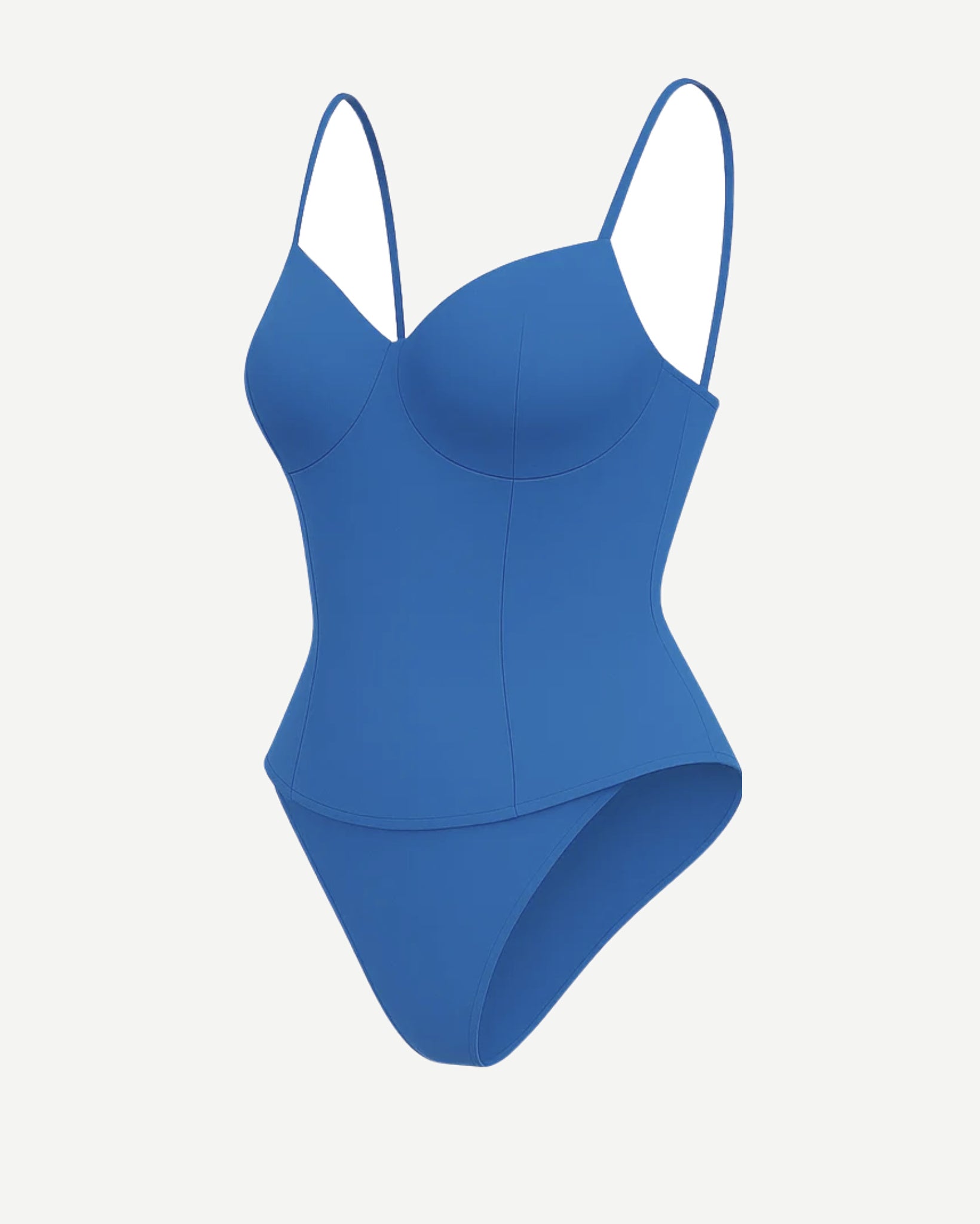 Women's Blue Loro Piana Corset Bodysuit Superfine Merino Wool showcasing a structured bust, slender adjustable straps, and a seamless contoured fit in vibrant blue fine wool.