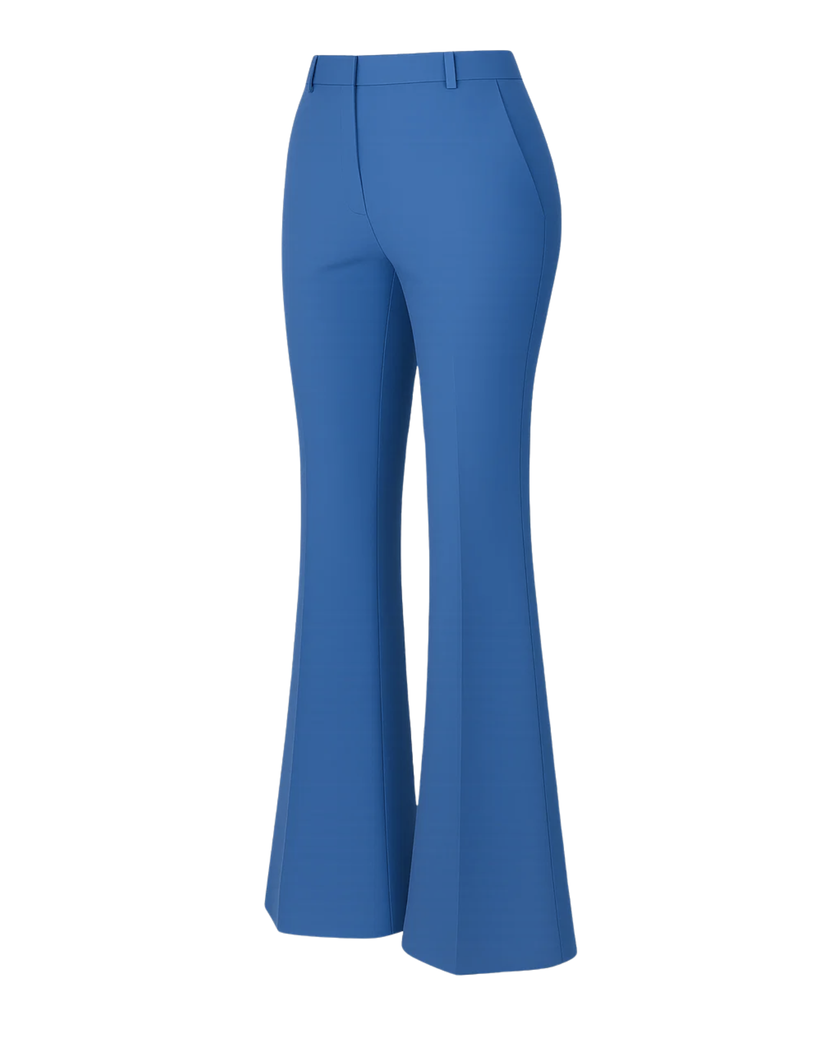 Women's Blue Loro Piana Flare Pants Superfine Merino Wool featuring a high-rise waist, smooth tailored fit through the hips, and wide flare legs crafted from premium merino wool fabric.