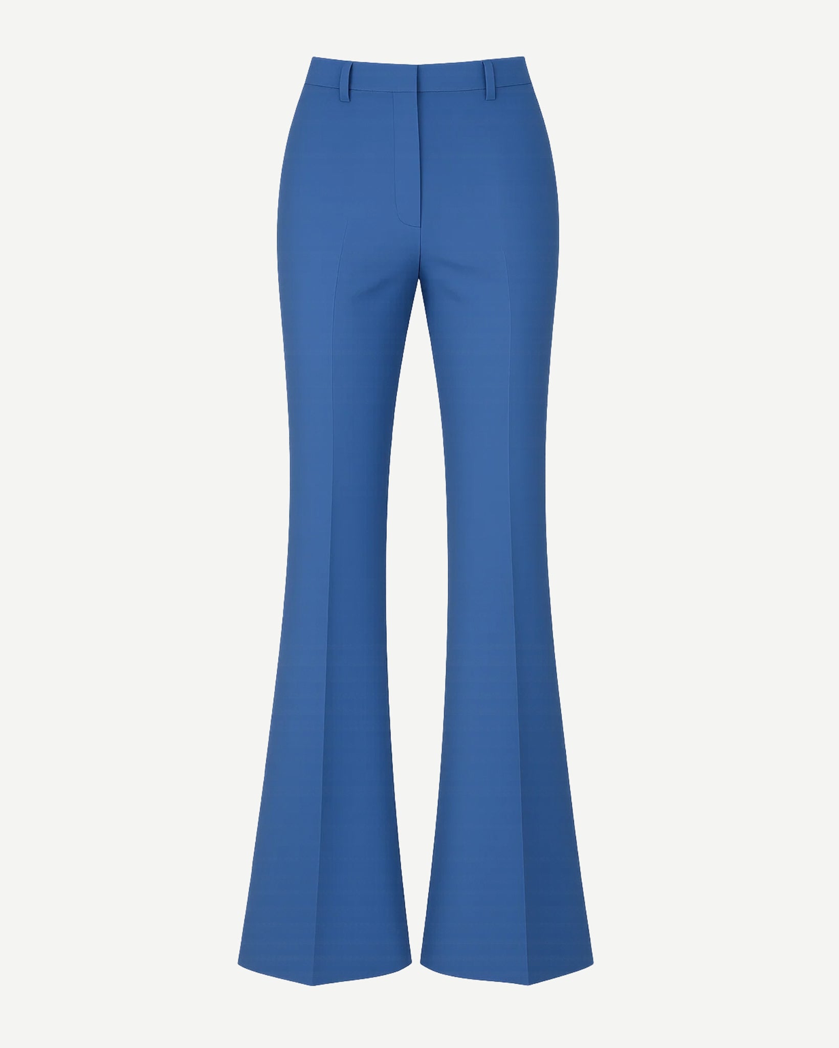 Women's Blue Loro Piana Flare Pants Superfine Merino Wool featuring a high-rise waist, tailored fit through the hips, and elegant flare leg crafted from luxurious superfine merino wool fabric.
