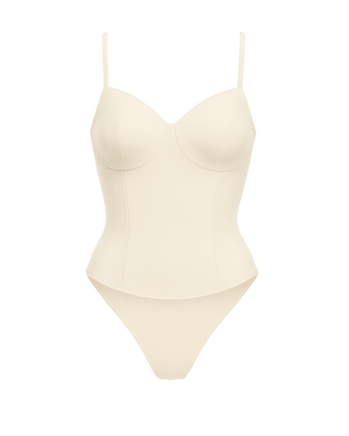 Women's Cream Loro Piana Corset Bodysuit Superfine Merino Wool