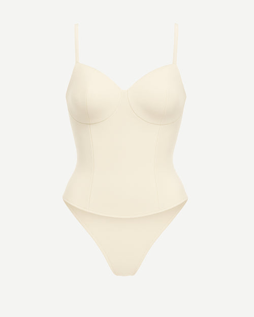 Women's Cream Loro Piana Corset Bodysuit Superfine Merino Wool