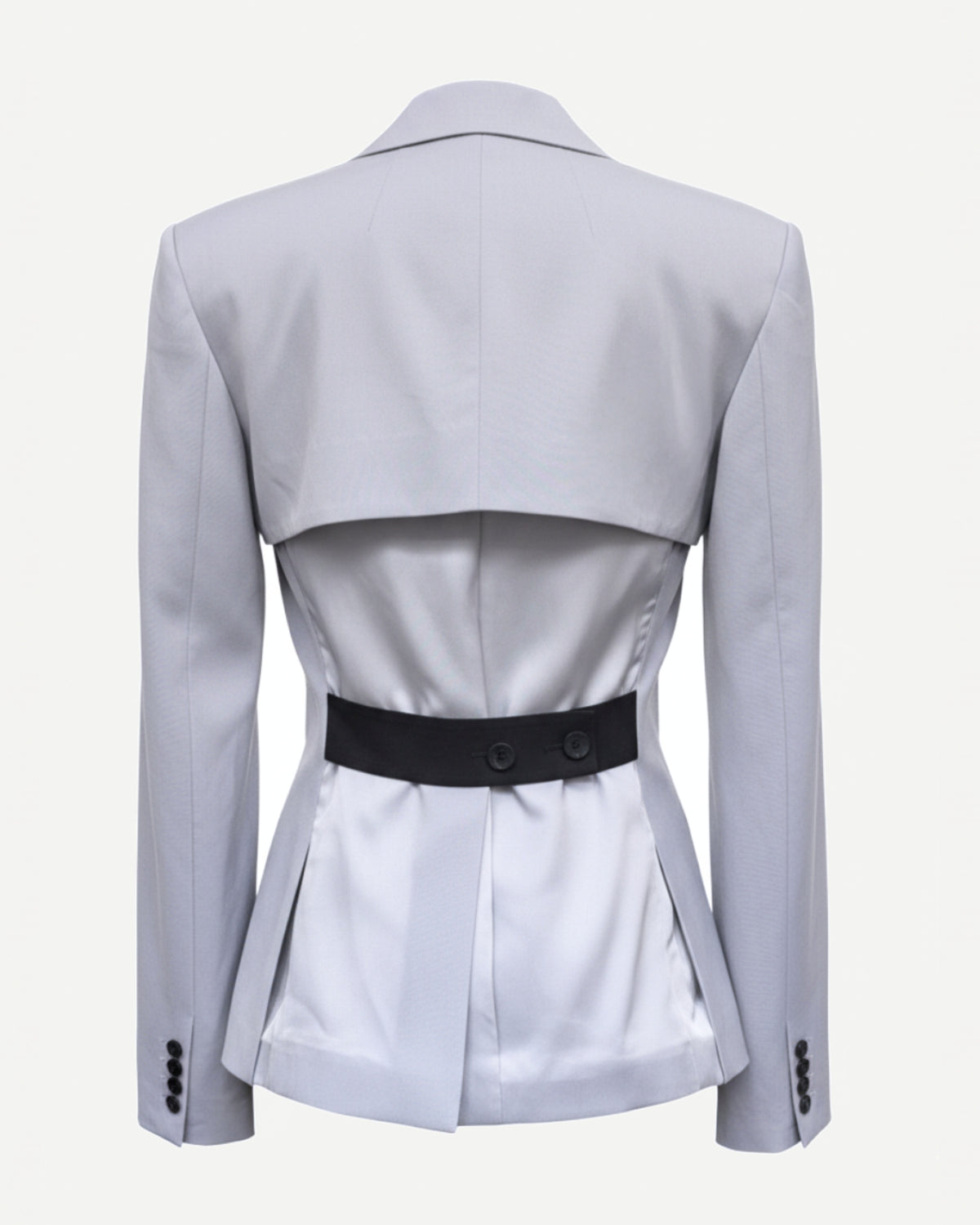 Tailory grey open-back blazer with structured tailoring back view
