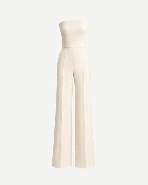 Women's ivory Loro Piana wool city hall wedding jumpsuit front view