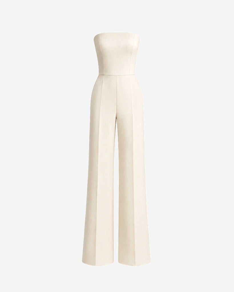 Women's ivory Loro Piana wool city hall wedding jumpsuit front view