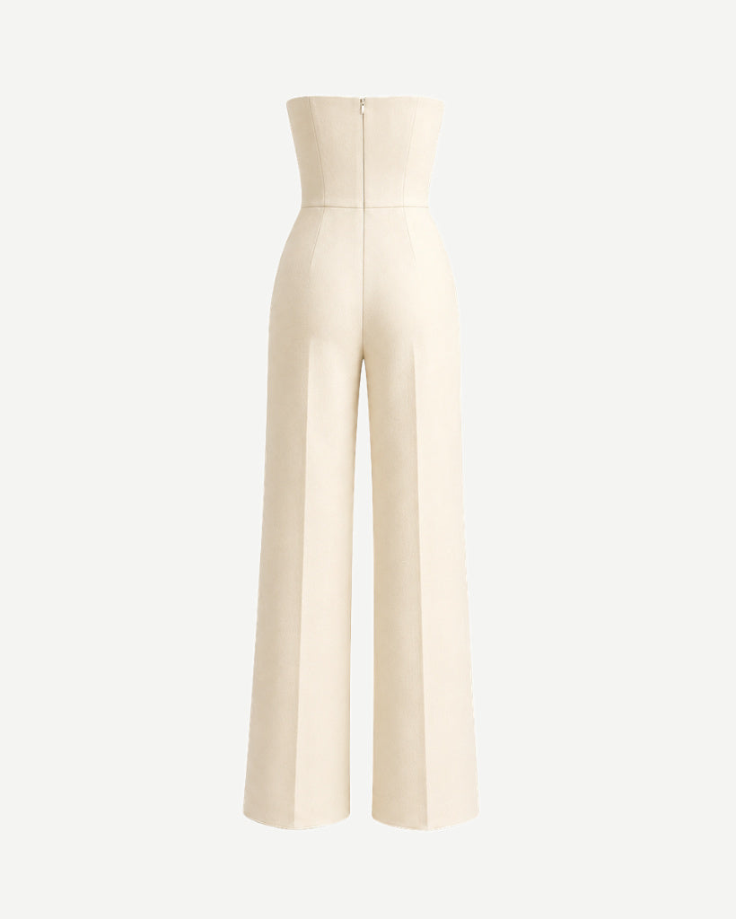 Women's ivory Loro Piana wool city hall wedding jumpsuit back view