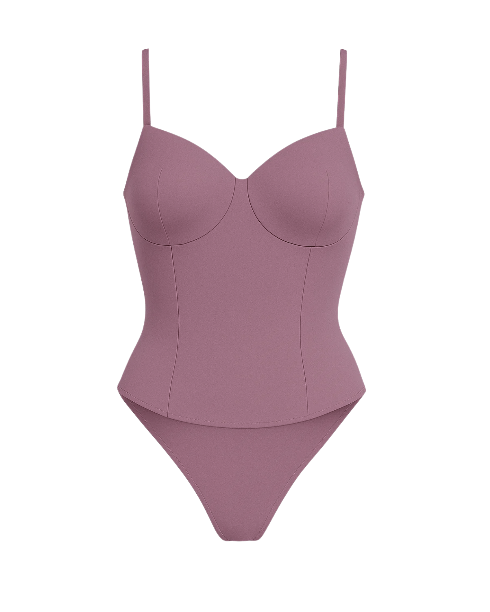 Women's Pink Loro Piana Corset Bodysuit Superfine Merino Wool featuring a fitted silhouette, structured cups, slim contour seams, and delicate adjustable straps in a soft pink wool fabric.