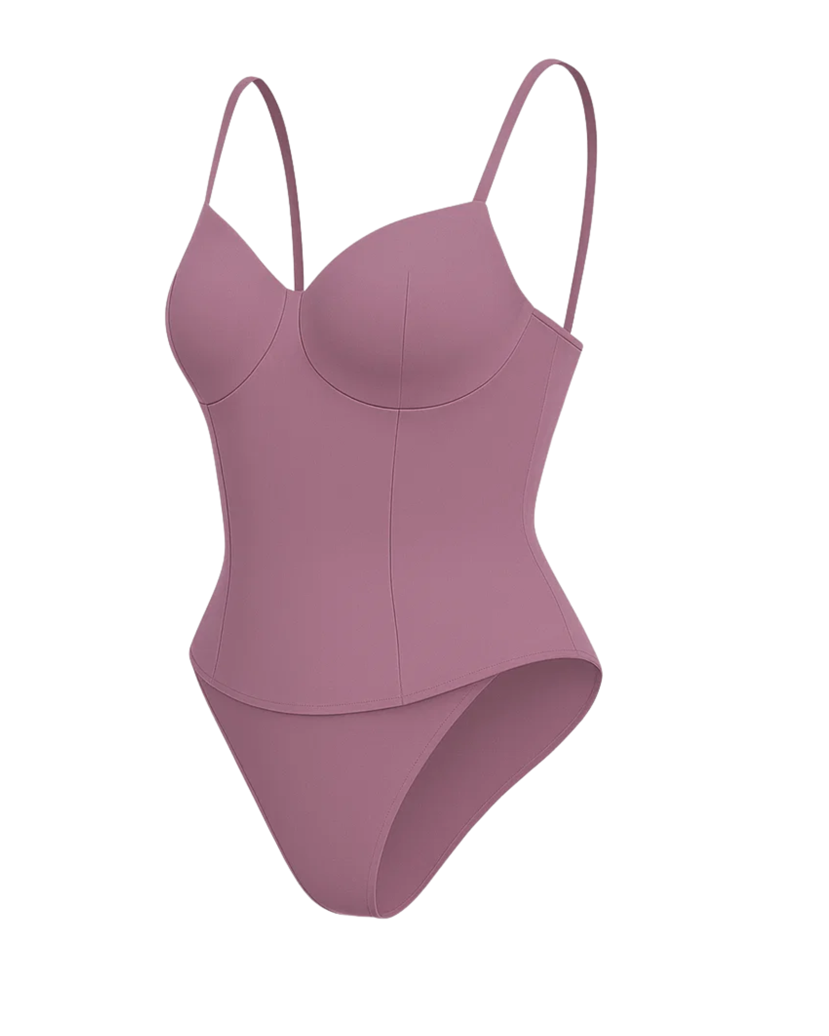 Women's Pink Loro Piana Corset Bodysuit Superfine Merino Wool featuring structured cups, slim contour seams, delicate adjustable straps, and a smooth, fitted silhouette in soft pink wool.