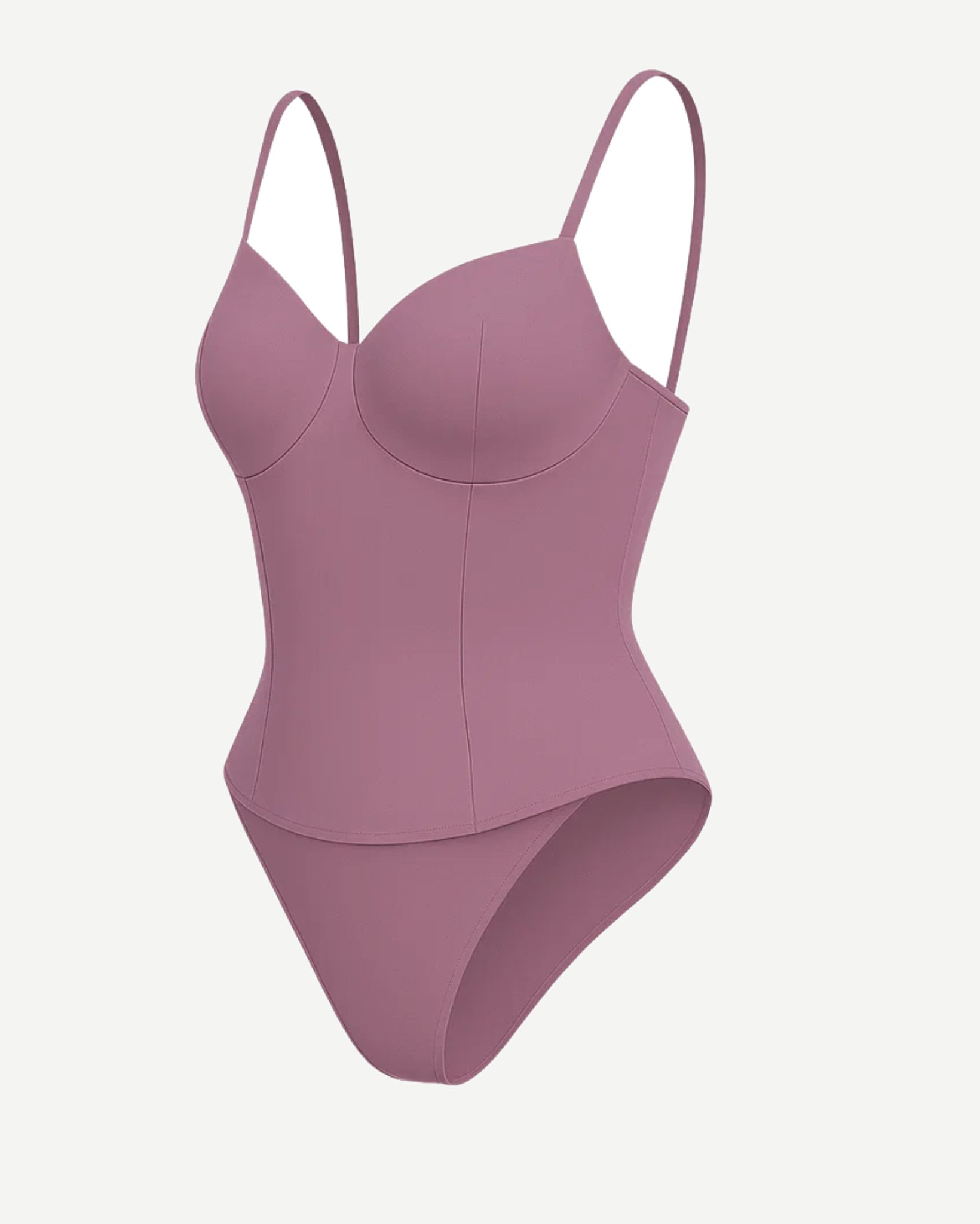 Women's Pink Loro Piana Corset Bodysuit Superfine Merino Wool featuring structured cups, slim contour seams, delicate adjustable straps, and a smooth, fitted silhouette in soft pink wool.