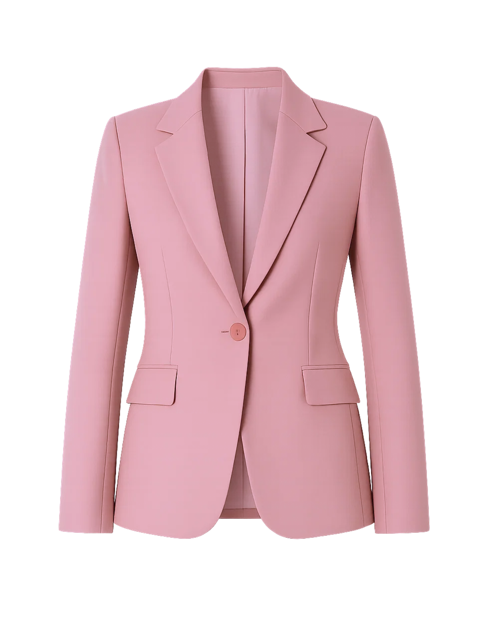 Women's Pink Loro Piana Single Button Tailored Blazer with a single-button closure, notched lapels, and flap pockets, crafted in luxurious soft pink fabric for refined women's suiting.