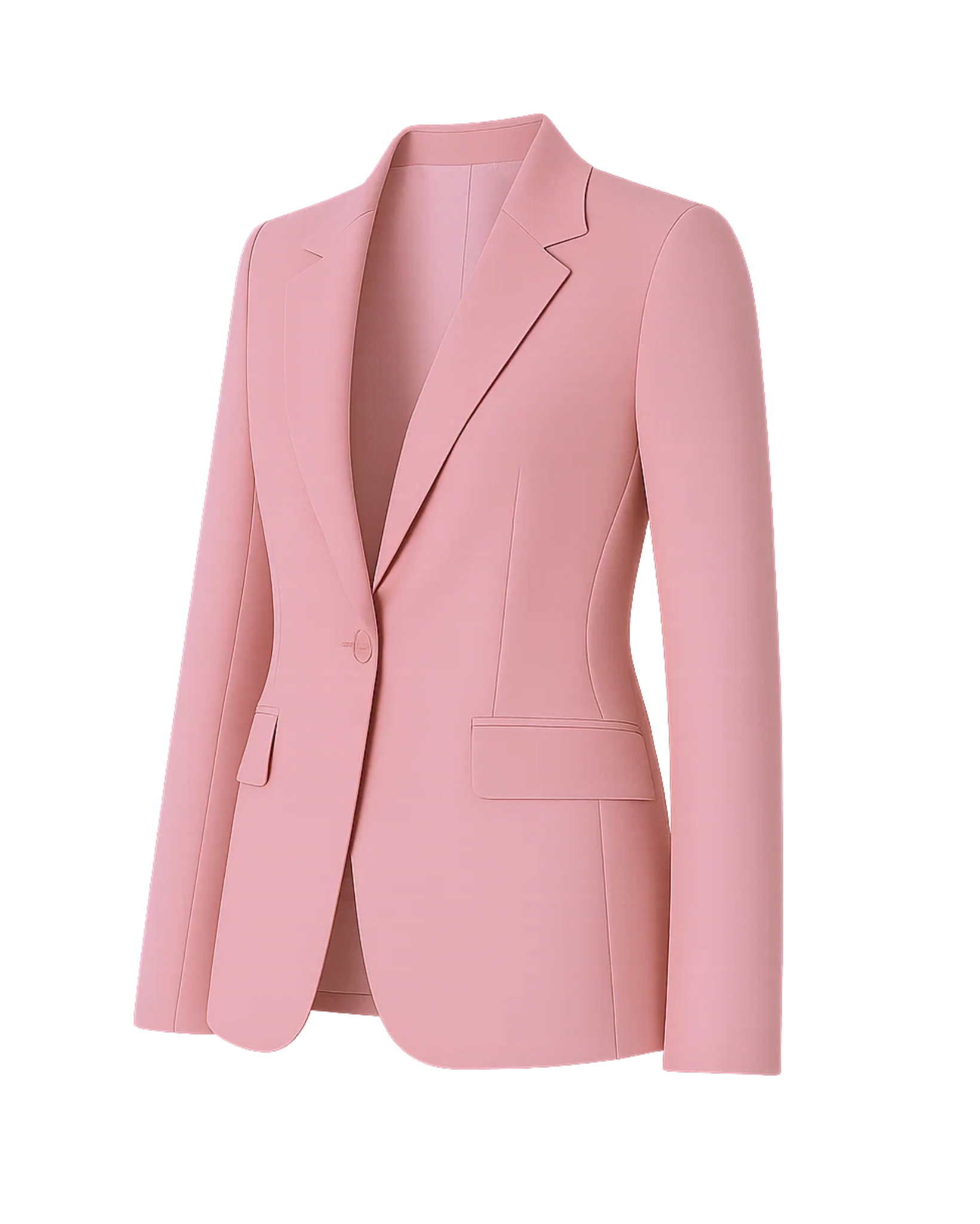 Women's Pink Loro Piana Single Button Tailored Blazer with sleek notch lapels, structured shoulders, and flap pockets in a soft pink luxury fabric for elegant women's business suiting.