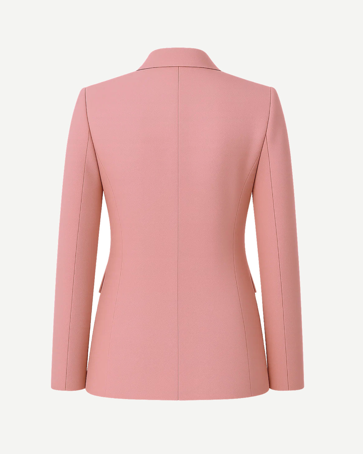 Women's Pink Loro Piana Single Button Tailored Blazer shown from the back, featuring a smooth, structured fit with clean lines and a refined silhouette in soft pink luxury fabric.