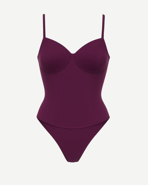 Women's Purple Loro Piana Corset Bodysuit Superfine Merino Wool