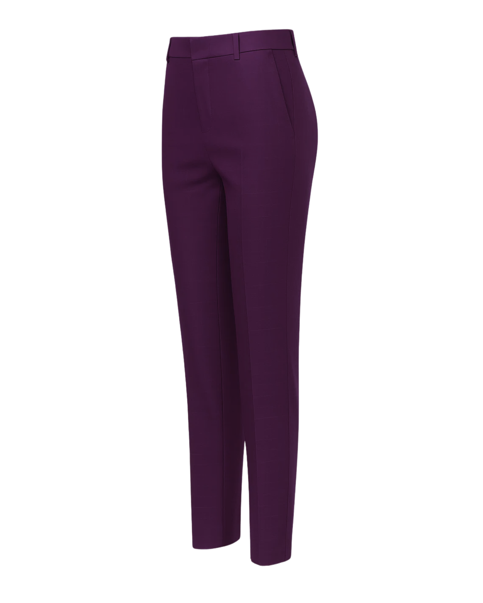 Women's Purple Loro Piana Tapered Pants Superfine Merino Wool featuring a high-rise fit, sleek tailored cut through the legs, and a refined silhouette in rich purple luxury wool fabric.