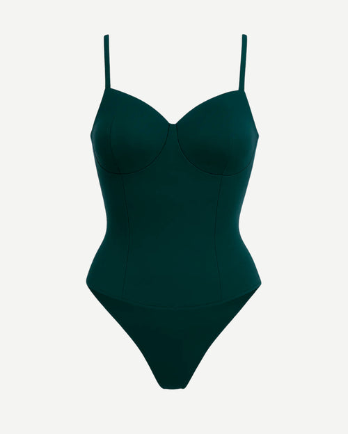 Women's Teal Loro Piana Corset Bodysuit Superfine Merino Wool