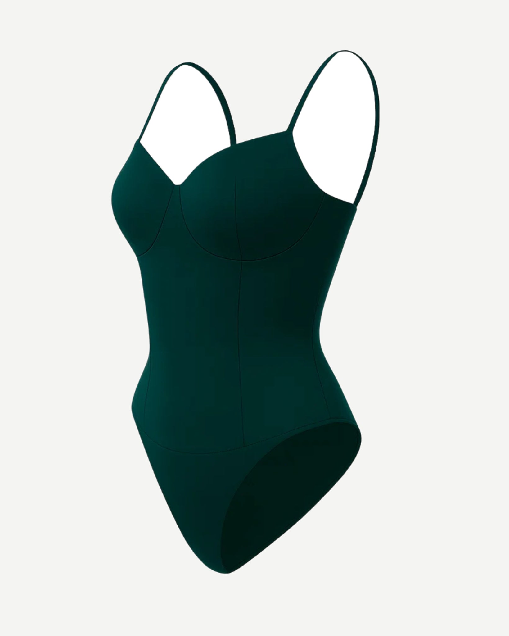 Women's Teal Loro Piana Corset Bodysuit Superfine Merino Wool with structured cups, slim contour seams, adjustable thin straps, and a smooth, fitted silhouette in rich teal fabric.