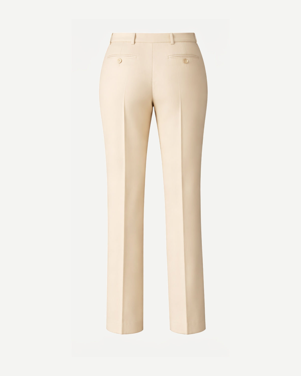 Women's Wearhouse | Cream Fitted Suit Trouser shown from the back in a smooth cream fabric, featuring a tailored slim fit with buttoned welt pockets and belt loops for elegant women’s suiting.